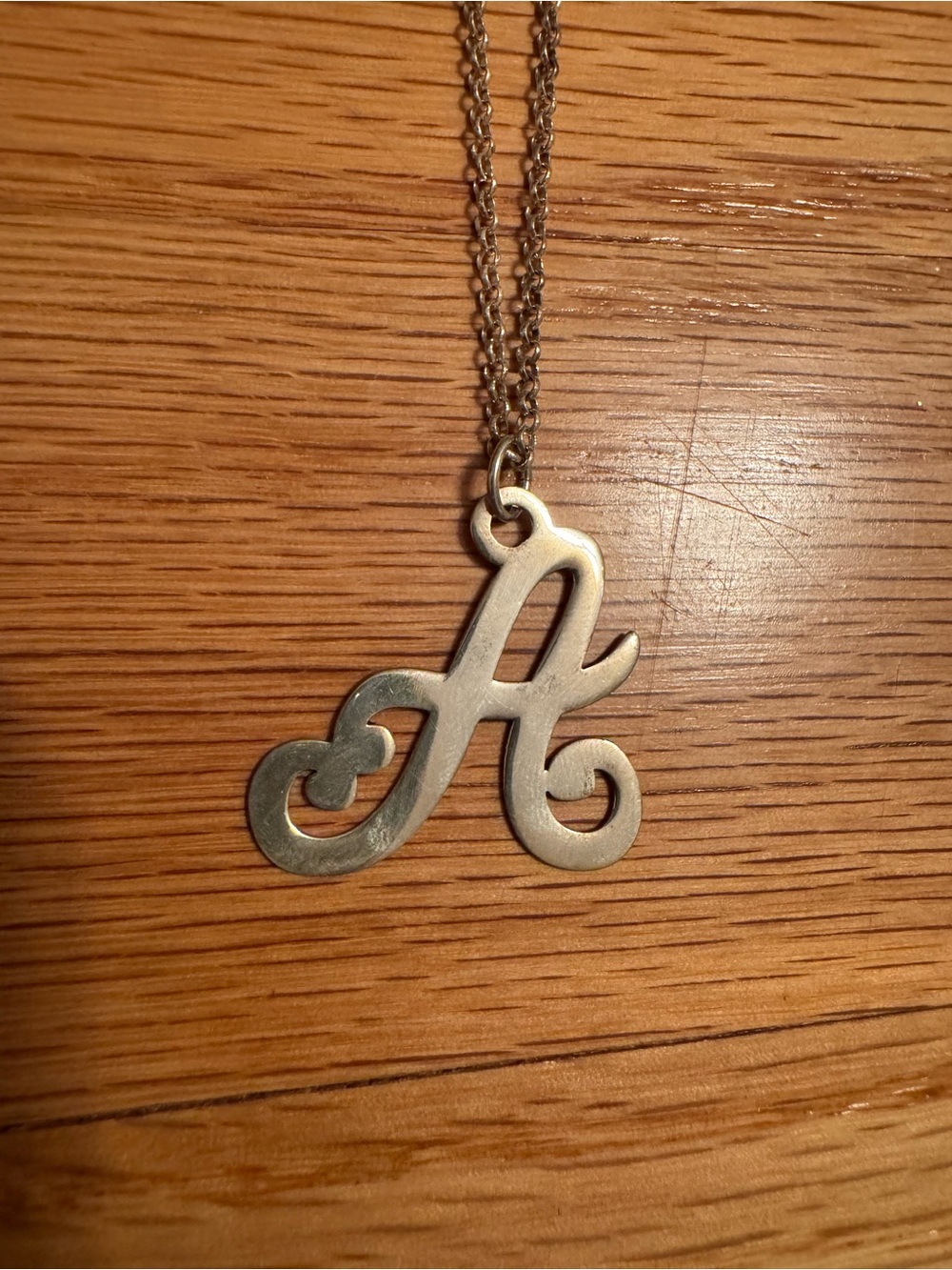 Scripted Letter A Pendant Necklace in Silver Tone